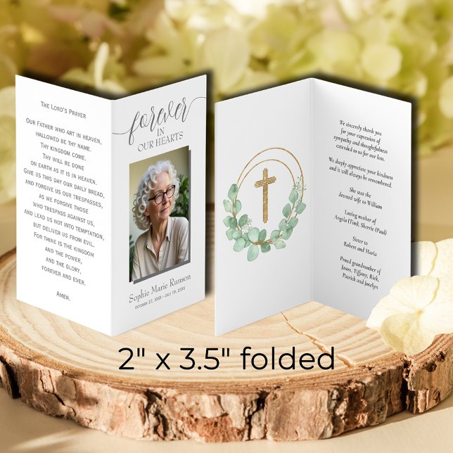 Visita Simple tarjeta de oración conmemorativa del funera (SMALL Celebrating the Life of memorial photo folded cards, 2" x 3.5" finished size)