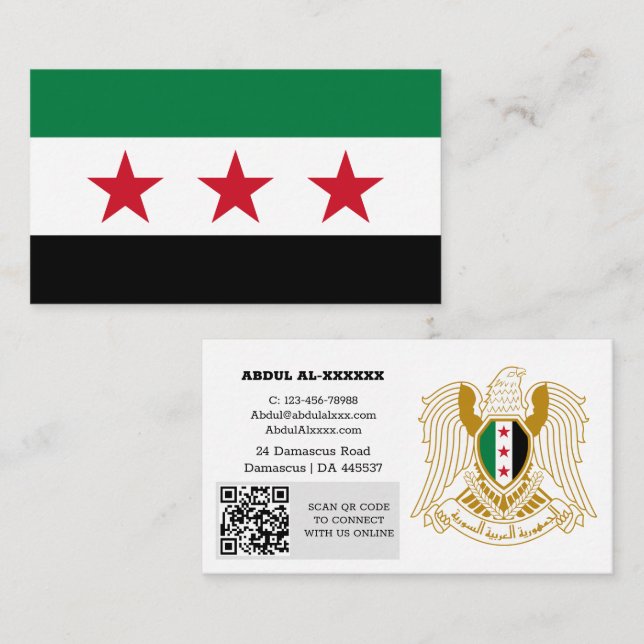 Visita Siria moderna, tarjeta de visita, bandera siria, c (Anverso / Reverso)