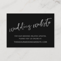 Sitio web de boda plateado negro y tarjeta de avis
