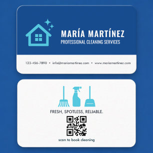 Visita Tarjeta azul de limpieza de casa con código QR