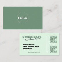 Tarjeta comercial de café verde salvia QR
