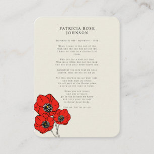 Visita Tarjeta conmemorativa del funeral de la simpatía p