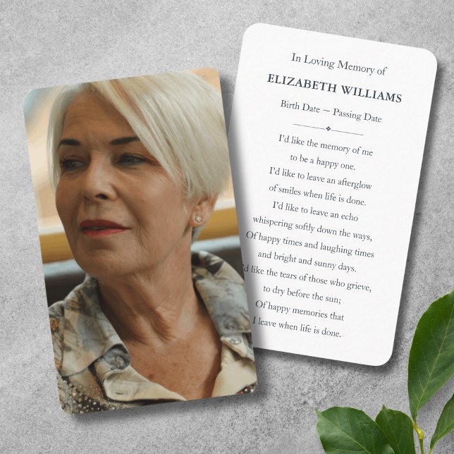 Visita Tarjeta conmemorativa funeral de personalizado Pho (Photo Memorial Prayer Card)