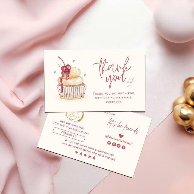 Visita Tarjeta de agradecimiento de Cupcake con acuarela (Watercolor Cupcake Thank You Card #holidaycard #cupcakethankyoucard #valentineday #christmas #chic)
