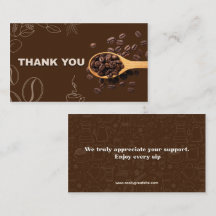 Tarjeta de agradecimiento de granos de café marrón