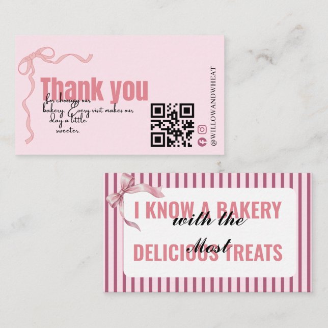 Visita Tarjeta de agradecimiento de Pink Bow Bakery con r (Anverso / Reverso)