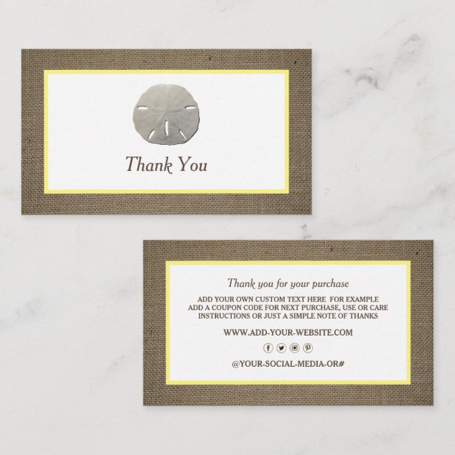 Visita Tarjeta de agradecimiento de Sand Dollar & Burlap  (Anverso / Reverso)