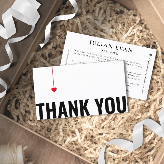 Visita Tarjeta de agradecimiento simple de corazón rojo n (Simple Red Heart Black and White Thank You Card for Business)