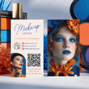 Visita Tarjeta de artista de maquillaje azul naranja retr
