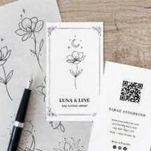 Tarjeta de artista de tatuajes minimalista con cód