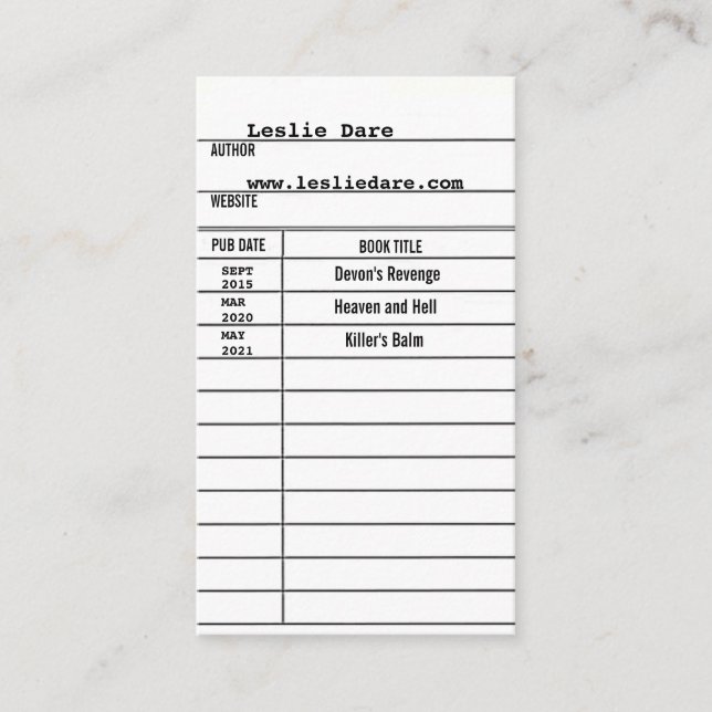 Visita tarjeta de autor de biblioteca (Anverso)