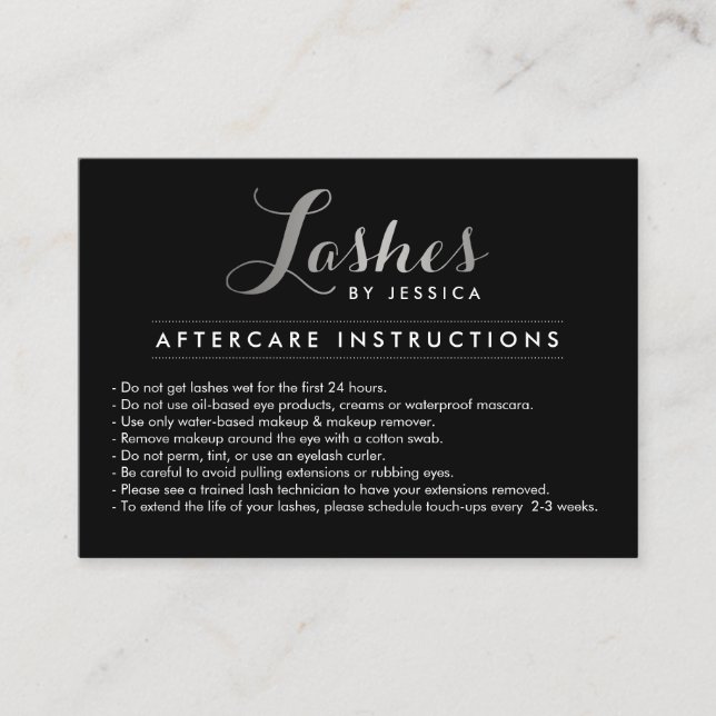 Visita Tarjeta de bienvenida Glam Lashes Script Plata/Neg (Anverso)