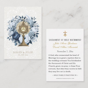 Visita Tarjeta de boda católica azul floral custodia