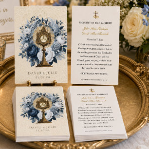 Visita Tarjeta de boda católica azul floral custodia