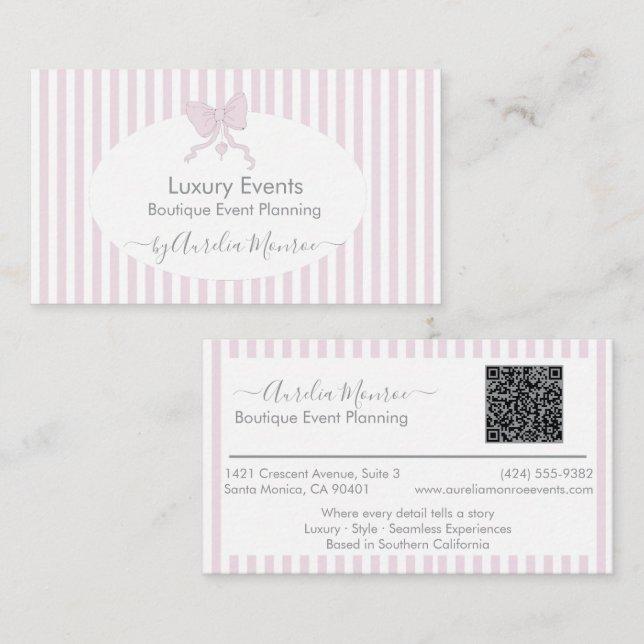 Visita Tarjeta de Boutique con Raya de Cinta Rosada (Anverso / Reverso)