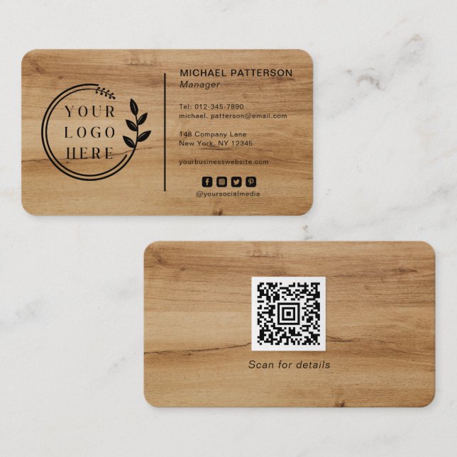 Visita Tarjeta de carpintería de madera con código QR par (Anverso / Reverso)