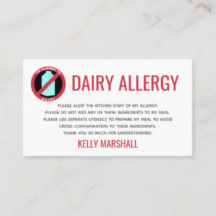 Visita Tarjeta de Chef del Restaurante Dairy Allergy Aler