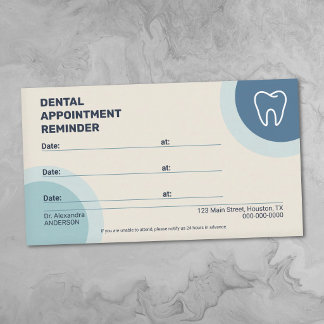 Visita Tarjeta de cita con dentista con colores azul y cr