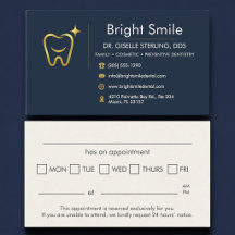 Tarjeta de cita con dentista sonrisa dorada azul m