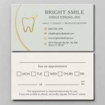 Tarjeta de cita de consultorio dental verde sage d