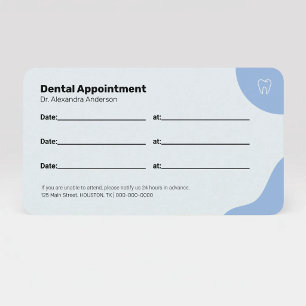 Visita Tarjeta de cita de dentista azul