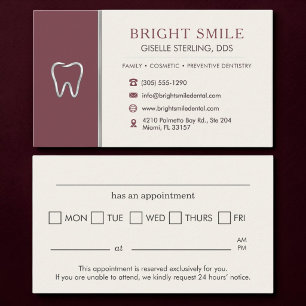 Visita Tarjeta de cita de dentista con diente metálico bu