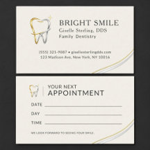 Tarjeta de cita de dentista metálica dorada platea