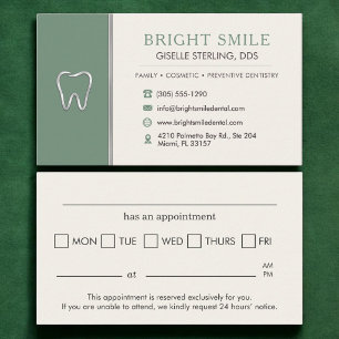 Visita Tarjeta de cita de dentista verde sage metálico pa