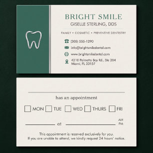 Visita Tarjeta de cita de diente metálico verde del denti