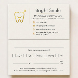 Visita Tarjeta de cita dental con sonrisa de oro para den