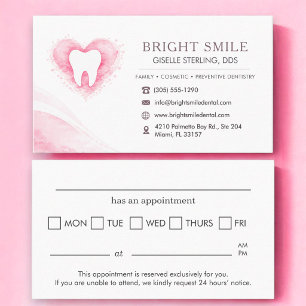 Visita Tarjeta de cita dental de corazón rosa acuarela