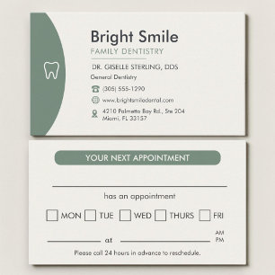 Visita Tarjeta de cita dental profesional verde sabio