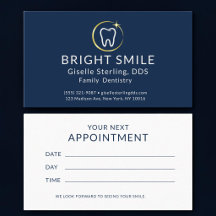 Tarjeta de cita dental Simple Dentista Azul Marino