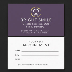 Visita Tarjeta de Cita Dental Simple Morado Dorado