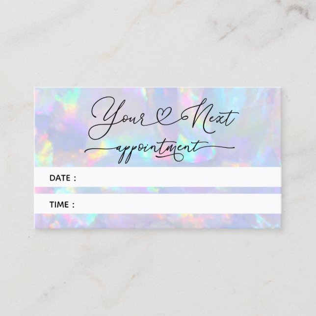 Visita tarjeta de cita fotográfica de textura opal pastel (Anverso)