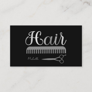 Visita Tarjeta de cita moderna negra plateada Hairstylist