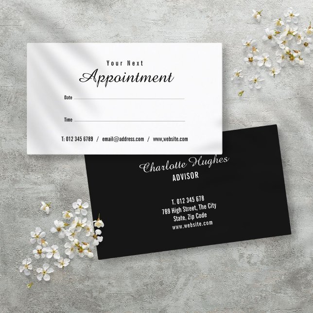 Visita Tarjeta de cita simple moderna en blanco y negro (Simple Modern Black and White Appointment Card)