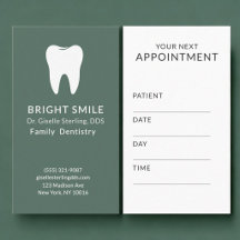 Tarjeta de cita verde sage dentista profesional