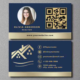 Visita Tarjeta de código QR Casa Dorada Azul Marino Inmob