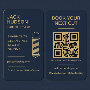 Visita Tarjeta de código QR de Barbería Azul Marino Dorad