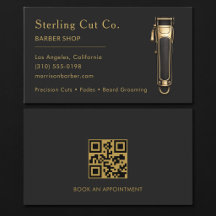 Tarjeta de código QR de Barbería profesional negro