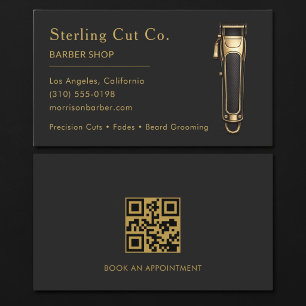 Visita Tarjeta de código QR de Barbería profesional negro