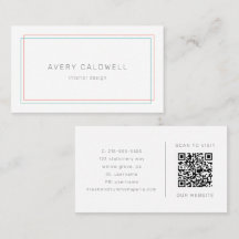 Tarjeta de código QR de borde coral y teal minimal