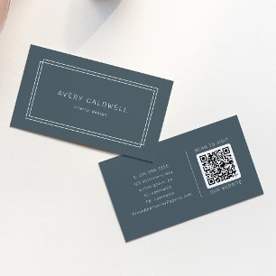 Visita Tarjeta de código QR de doble marco clásico azul m