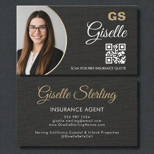 Visita Tarjeta de código QR de foto negra de agente de se