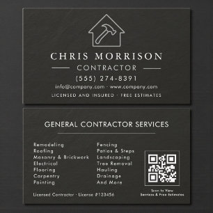 Visita Tarjeta de código QR de piedra negra plateada de c
