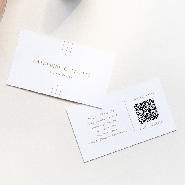 Visita Tarjeta de código QR geométrico simple Art Deco EV (EVERLY Gold Art Deco Simple Geometric QR Code Business Card)