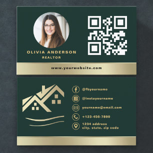 Visita Tarjeta de código QR verde esmeralda de bienes raí