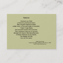 Tarjeta de comercio de la poesía de la resplandor