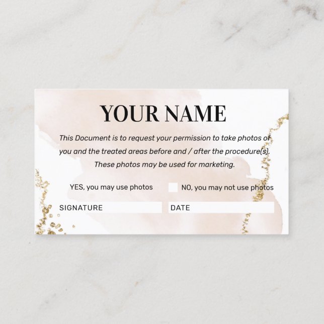 Visita Tarjeta de consentimiento para foto de oro moderna (Reverso)